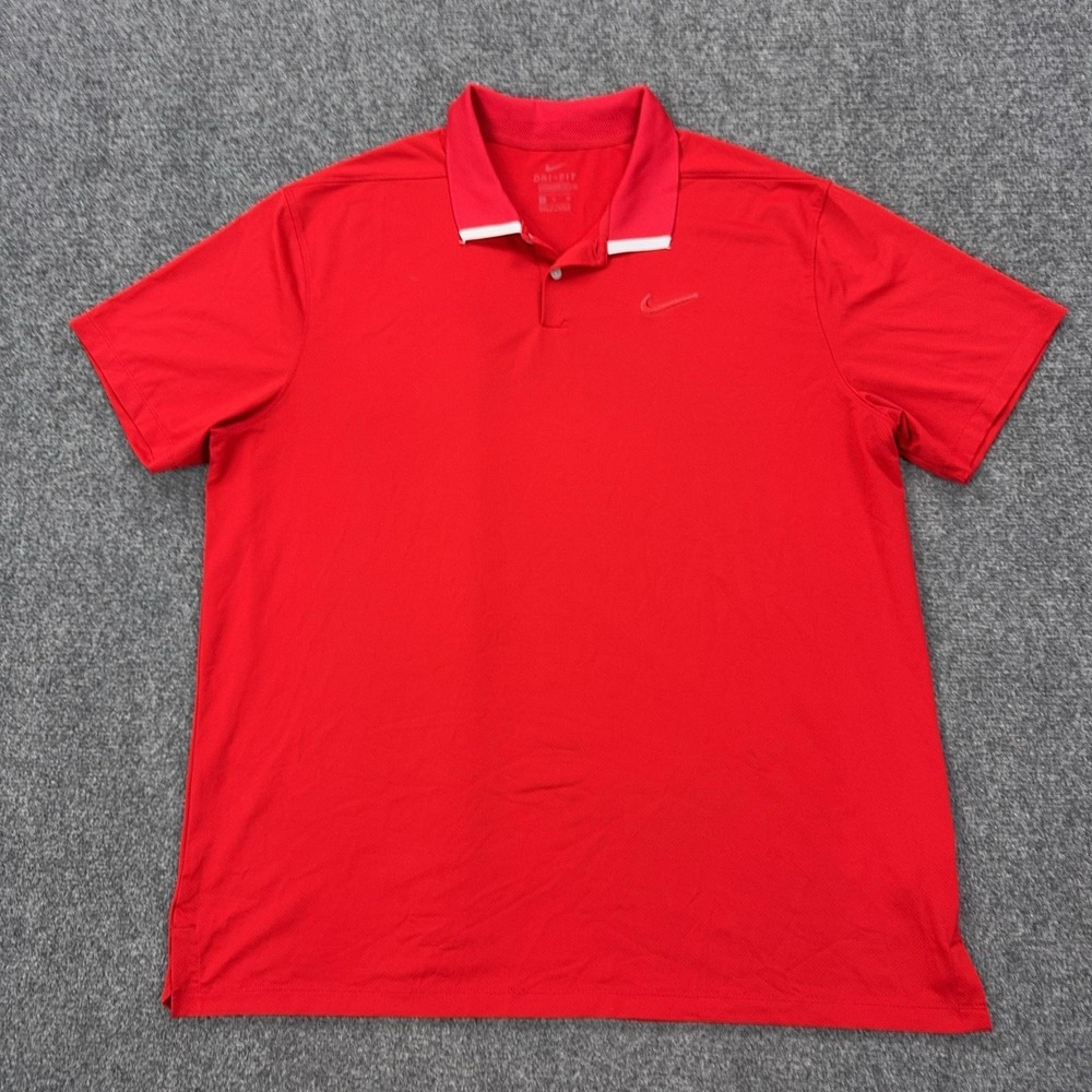Nike Dri-FIT Polo Shirt Mens XL Red Polyester Knit Golf Stretch Standard Fit
